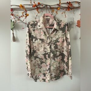 Chico's Artistic Floral Top - Pink and Olive
